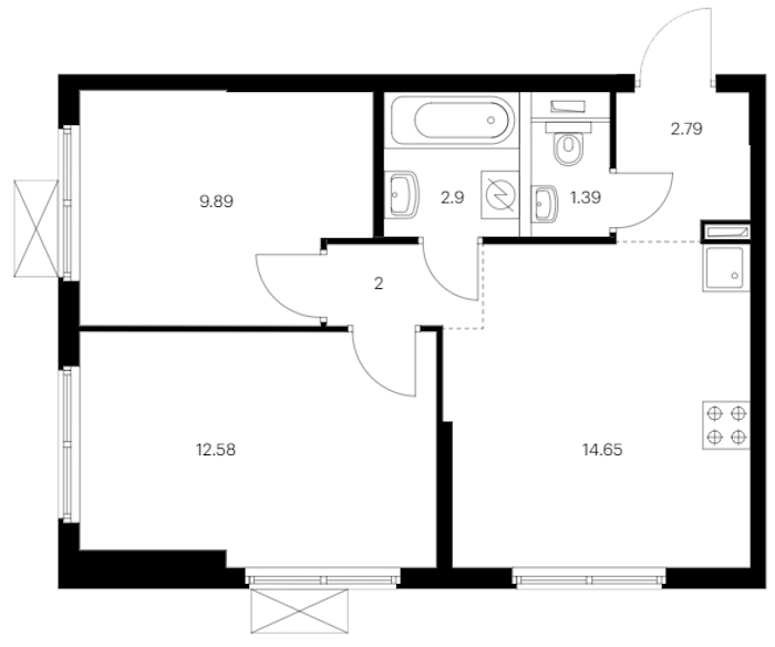 2-комнатная квартира 46.2 м², 5/12 эт., ЖК «Таллинский парк»